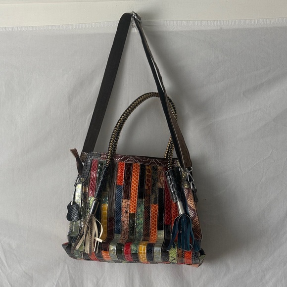 unbranded Handbags - Women's Multicolor Patchwork Satchel Bag with Tassel Accents